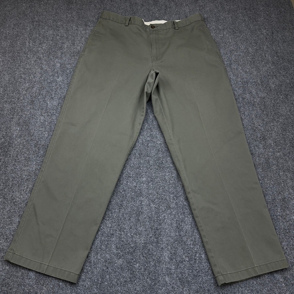 L.L.Bean Double L Chino Pant Men 38x32 Olive Wrinkle-Free Natural Fit Flat Front